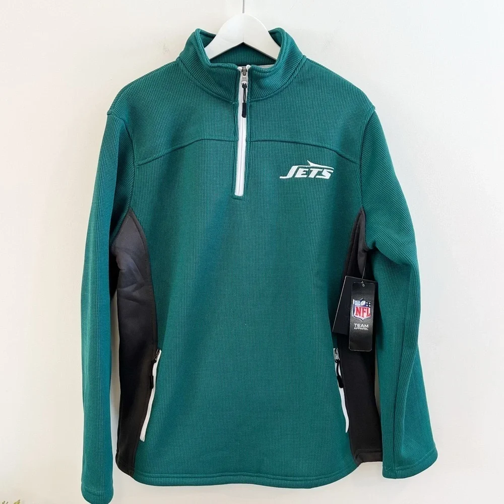 NWT NFL Team Apparel New York Jets 1/4 Zipper Fleece Lined Pullover Size Medium